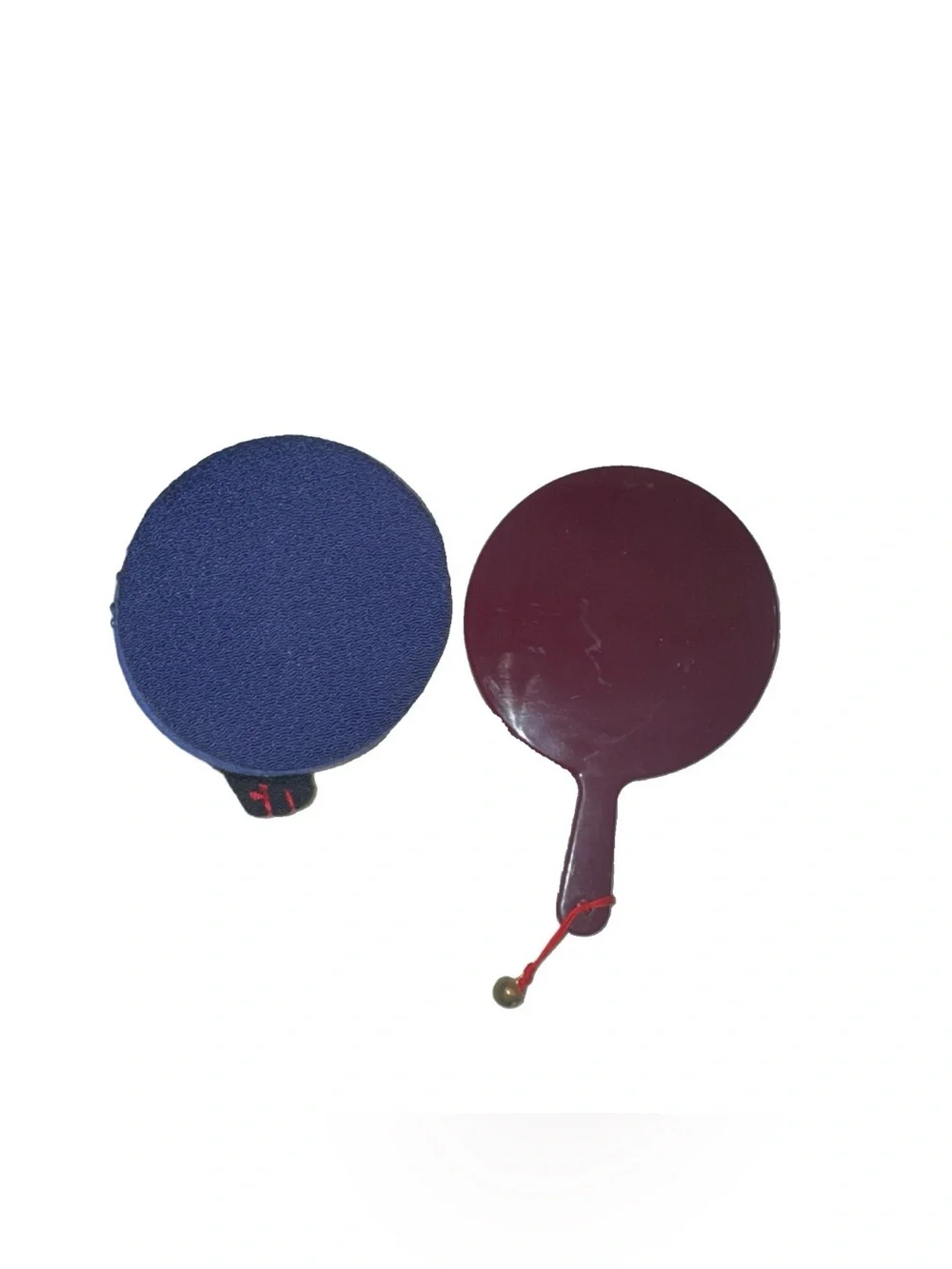 Round Handheld Mirror with Fabric Cover, Burgundy Handle, Cat Design
